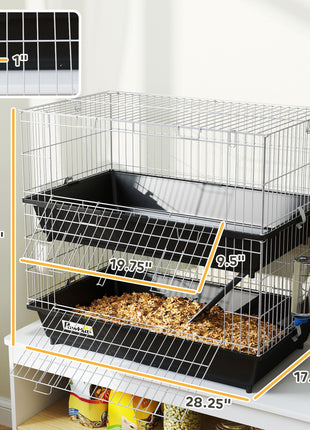 2-Tier Small Animal Cage with 2 Doors, Trays, Dish, Bottle, and Ramp for Bunny, Ferret, Chinchilla, Black