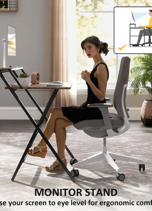Folding Computer Desk, 27.6" Foldable Desk with Monitor Shelf for Small Space, Home Office, Study, Easy Assembly, Walnut