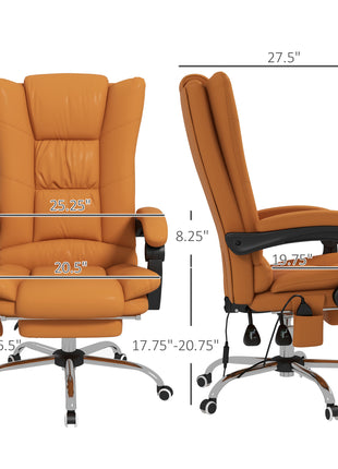 PU Leather Executive Massage Office Chair with 4 Vibration, Reclining w/ Adjustable Height, Swivel Wheels, Light Brown