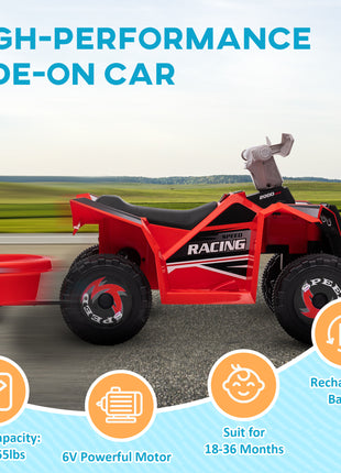 6V Electric Toy Car with Back Trailer, Forward Backward, Wear-Resistant Wheels for Ages 18-36 Months, Red