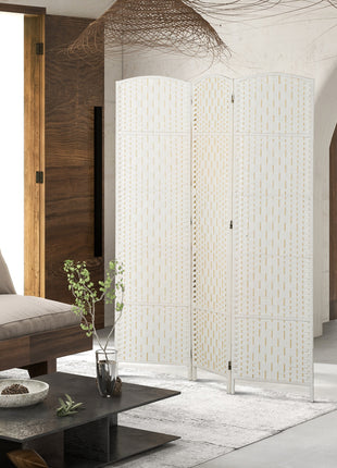 Room Divider, 3 Panel Folding Privacy Screen, 6FT Tall Portable Weave Partition Wall Divider for Bedroom, White