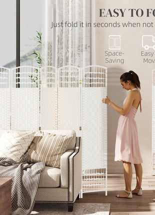8 Panel Folding Room Divider Portable Privacy Screen Wave Fiber Room Partition for Home Office White