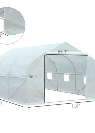 11.5' x 10' x 6.5' Outdoor Walk-in Greenhouse, Tunnel Green House with Roll-up Windows, Zippered Door, PE Cover, Heavy Duty Steel Frame, White