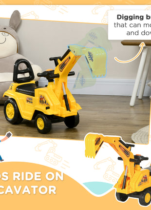 2 in 1 Ride On Toy Digger Digger Tractor Pulling Cart Pretend Play Construction Truck