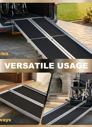 10' Skidproof Portable Wheelchair Ramp for Home, Steps, Doorways, Carpeted Foldable Handicap Ramp, Threshold Ramp