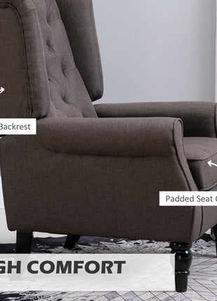 Wingback Accent Chair for Living Room, Button-Tufted Lounge Chair with Round Armrests and Wood Legs, Dark Brown