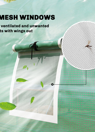 10'x11'x6' Walk-in Tunnel Greenhouse with Shelves, Mesh Door and Windows, Hoop House Greenhouse with PE Cover, Green