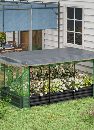 Galvanized Steel Planter Box with Crop Cage and Shade Cloth, Raised Garden Bed for Flowers, Veggies and Herbs, Gray