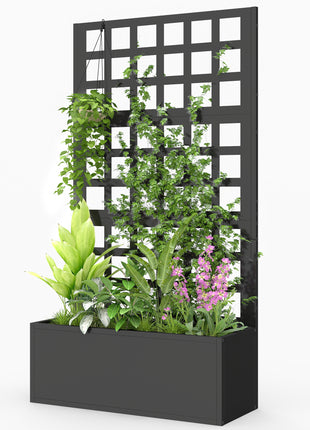 Galvanized Raised Garden Bed Planter Box with Trellis for Climbing Plants, Vegetable, Vines, 24" x 9" x 44.5", Black