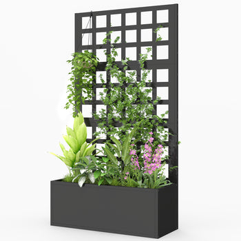 Galvanized Raised Garden Bed Planter Box with Trellis for Climbing Plants, Vegetable, Vines, 24" x 9" x 44.5", Black