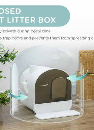 Cat Litter Box with Lid with Scoop and Filter, White