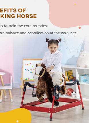 Kids Spring Rocking Horse, Ride on Horse for Girls and Boys with Sounds, Plush Animal Ride-on Toy with Soft Feel, Interactive Toy for Kids, Dark Brown