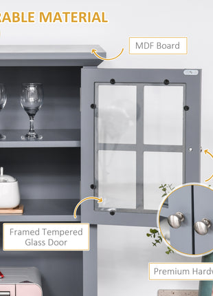 Elegant Buffet with Hutch, Kitchen Pantry Storage Cabinet with Framed Glass Door Drawer and Microwave Space, Gray