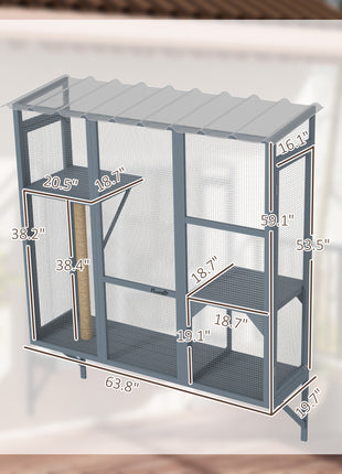 Catio Outdoor, Window Catio for 2-3 Large Indoor Cats w/ 2 Jumping Platforms, Scratching Post, for Playing, Napping