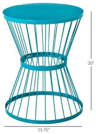 16" Steel Patio Side Table, Garden End Table with Hourglass Design, Accent Table for Outdoor and Indoor Use, Blue