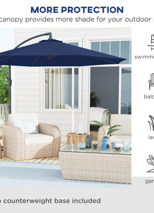10' Cantilever Tilt Offset Patio Umbrella w/ UV & Water Safe Material & Cross Base (Weight Not Included), Navy Blue