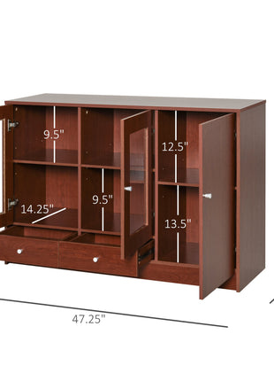Kitchen Buffet Table Cabinet Storage Sideboard Server Console with Framed Acrylic Doors and Tabletop, Brown