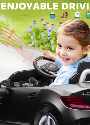 Mercedes SLC 300 Licensed Kids Electric Car with Remote Control, 12V Battery Powered Kids Ride on Car with Music, Lights, Suspension for 3-6 Years Old, Black