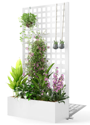 Galvanized Raised Garden Bed Planter Box with Trellis for Climbing Plants, Vegetable, Vines, 35" x 16" x 70", White