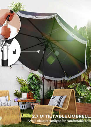9FT Patio Umbrella, UPF 30+ Outdoor Market Umbrella with Crank, 8 Ribs, Push Button Tilt, Vented for Patio Deck Backyard Lawn, Charcoal Gray