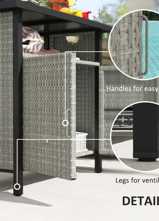 Outdoor Pool Towel Storage Cabinet Organizer, Outdoor Bar Table with Shelf and Cabinet, Pool Towel Holder Pool Valet with Weather-Resistant PE Rattan and Steel Frame, Gray