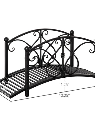 Garden Bridge 3.3FT, Decorative Classic Backyard Pond Bridge with Safety Railings Black