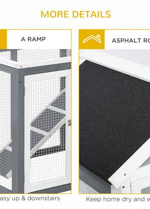 Indoor Rabbit Enclosure, 48" Weatherproof Wooden Rabbit Hutch, with Slanted Asphalt Roof & Fun Outdoor Run for Bunnies & Ferrets - Gray