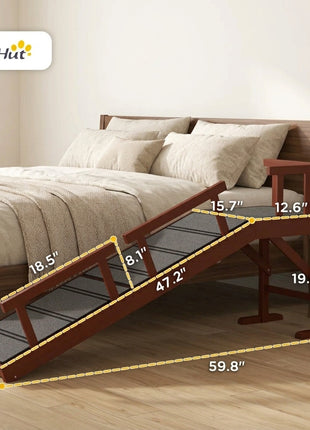 Wooden Dog Ramp with Removable Guardrails, Non-Slip Surface, 60" Long, Brown
