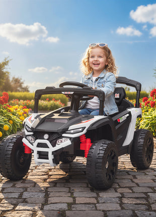 12V Kids Ride On Truck, Battery Powered Electric UTV Vehicle with Rear Suspension, Remote Control for 3-5 Years, White