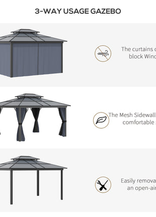 10' x 12' Hardtop Gazebo Canopy with Polycarbonate Roof, Aluminum Frame, Permanent Pavilion Outdoor Gazebo with Netting, for Patio, Garden, Backyard, Deck, Lawn, Black