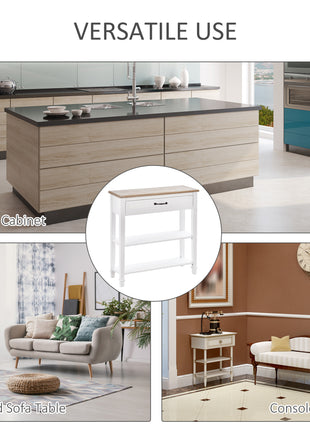 Modern Style Sofa Console Entry Hallway Table with Drawer and Shelves, Sturdy Build, and Large Storage, White