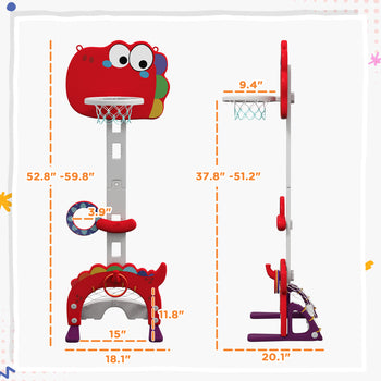 Adjustable Height 4.4-5 ft Kids Basketball Hoop, 5 in 1 Design, for Indoor Use, Red