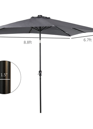 9' x 7' Solar Umbrella, LED Lighted Patio Umbrella for Table or Base with Tilt & Crank, Outdoor Umbrella for Garden, Deck, Backyard, Pool, Beach, Dark Gray
