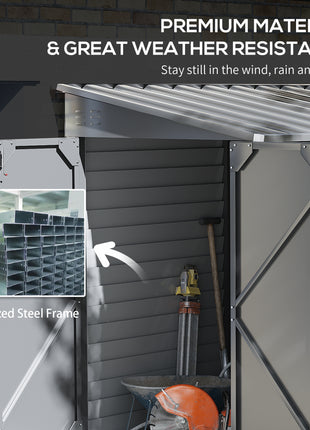 4.6' x 9' Outdoor Storage Shed, Lean to Metal Shed with Foundation Kit, Lockable Doors and Gloves for Patio, Lawn, Gray