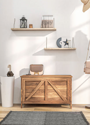 Storage Chest, Farmhouse Lift Top Box Organizer with Safety Hinge, for Bedroom, Entryway, Living Room, Brown Oak