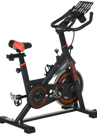 Exercise Bike, Flywheel Indoor Stationary Bike, Adjustable Height and Resistance, with LCD Monitor, Comfortable Seat Cushion, 264 lbs Capacity, Black and Red