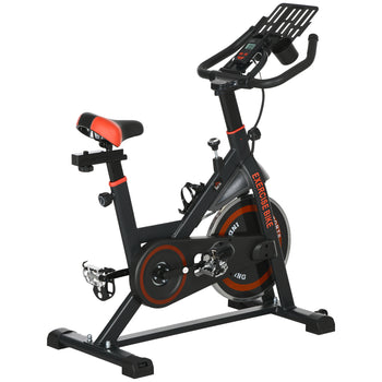 Exercise Bike, Flywheel Indoor Stationary Bike, Adjustable Height and Resistance, with LCD Monitor, Comfortable Seat Cushion, 264 lbs Capacity, Black and Red