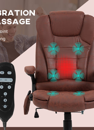 6 Point Vibrating Massage Office Chair with Heat, Microfiber High Back Executive Office Chair with Reclining Backrest, Padded Armrests and Remote, Red