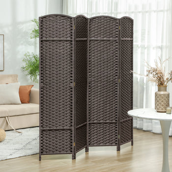 Folding Room Divider Screen 4 Panel 5.6 ' Tall Privacy Screen Freestanding Room Partition for Home Office, Brown