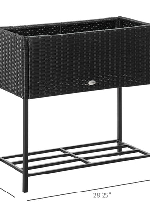 PE Rattan Wicker Raised Flower & Vegetable Planter, Rack Shelf Box