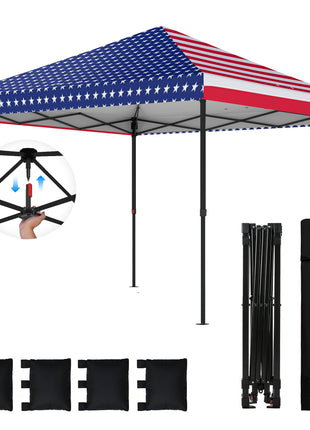 10 x 10 ft Pop Up Canopy Tent with One Push Setup, Outdoor Portable Instant Canopy Shelter w/ Roller Bag, American Flag