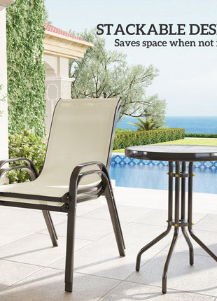 3 Pieces Bistro Set, Small Patio Furniture Set with Stackable Chairs and Glass Table for Backyard, Balcony, Beige