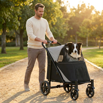 Dog Stroller for Large Medium Small Dogs up to 66 Lbs. 23.5" in Body Length, Gray