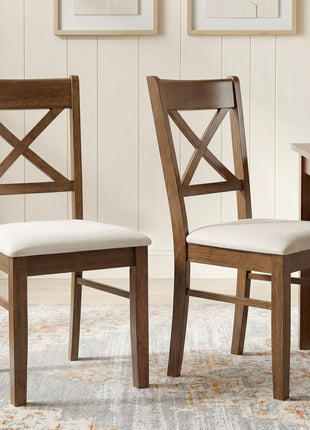 Dining Chairs Set of 2, Upholstered Kitchen Chairs with Rubberwood Frame, Padded Seat and X-Back, Walnut