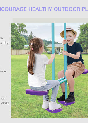 Metal Swing Set with Glider, Two S Seats and Adjustable Height, Outdoor Heavy Duty A-Frame Kids Playset Suitable for Playground, Backyard, Purple