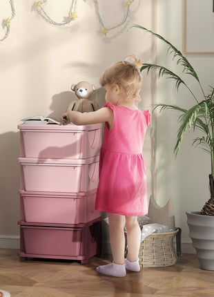 30" 4 Tier Kids Storage Unit Dresser Tower w/ 4 Drawers, Pink