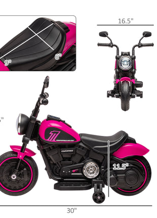 6V Kids Motorcycle w/ Training Wheels, Single-Button Start, Pink