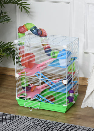 5 Tiers Hamster Cage Portable Animal Travel Carrier w/ Exercise Wheels Tube