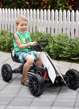 Kids Pedal Go Kart W/ Adjustable Seat, Swing Axle, White
