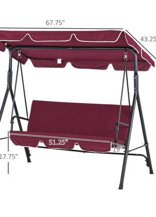 Outdoor Patio Swing Chair with Adjustable Tilt Canopy and Removable Cushion, Red